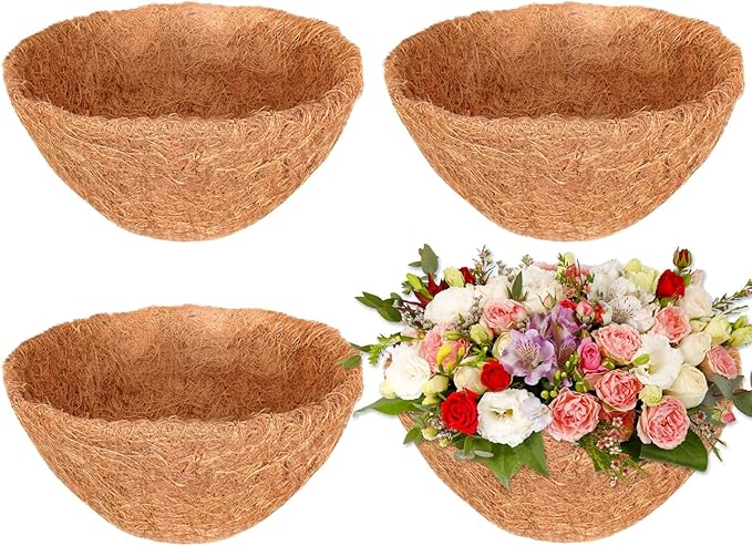 Halatool 4PCS 8 Inch Coconut Liners - 100% Natural Coco Fiber Round Liners for Planters, Flowers, Vegetables