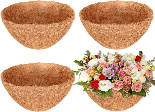 Halatool 4PCS 8 Inch Coconut Liners - 100% Natural Coco Fiber Round Liners for Planters, Flowers, Vegetables
