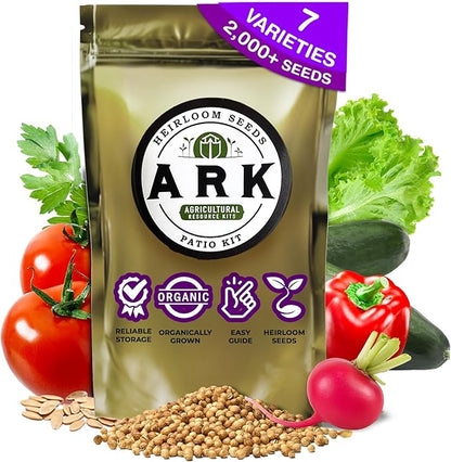 Patio Kit - 2000 Seeds for Red Cherry Tomato, California Bell Pepper, Boston Pickling Cucumber, Berry Belle Radish, Salad Bowl Lettuce, Basil, & Cilantro - Indoor and Outdoor Gardening