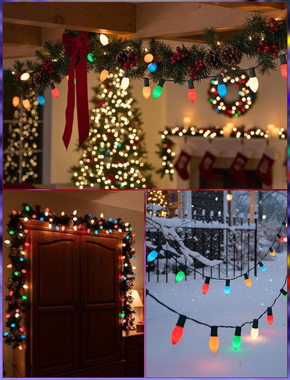 SUNSGNE Vintage C9 LED Christmas Lights Outdoor, 25FT C9 Retro Christmas Lights with 25 LED Shatterproof Bulbs for Roofline Holiday Party Indoor Outdoor Garden Patio Backyard Xmas Decoration
