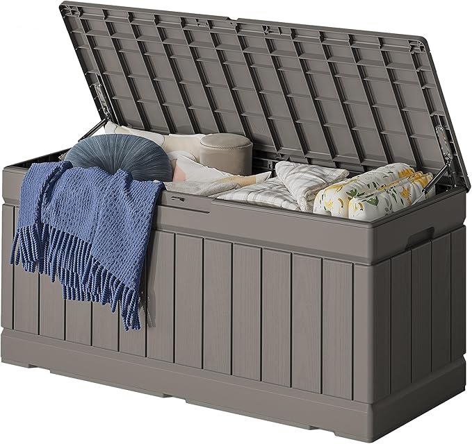 78 Gallon Deck Box Outdoor Indoor Waterproof Storage Box for Patio Furniture, Pool Accessories, Garden Tools, and Cushion Storage, Coffee