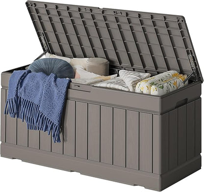 78 Gallon Deck Box Outdoor Indoor Waterproof Storage Box for Patio Furniture, Pool Accessories, Garden Tools, and Cushion Storage, Coffee