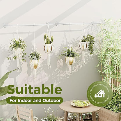 Bamworld Hanging Planters 2PCS for Indoor Plants Hanging Plant Holder Plant Hanger Indoor Ceiling Window Plant Shelves Wall Mount Black Metal Rod(Pot&Plant Not Included) White