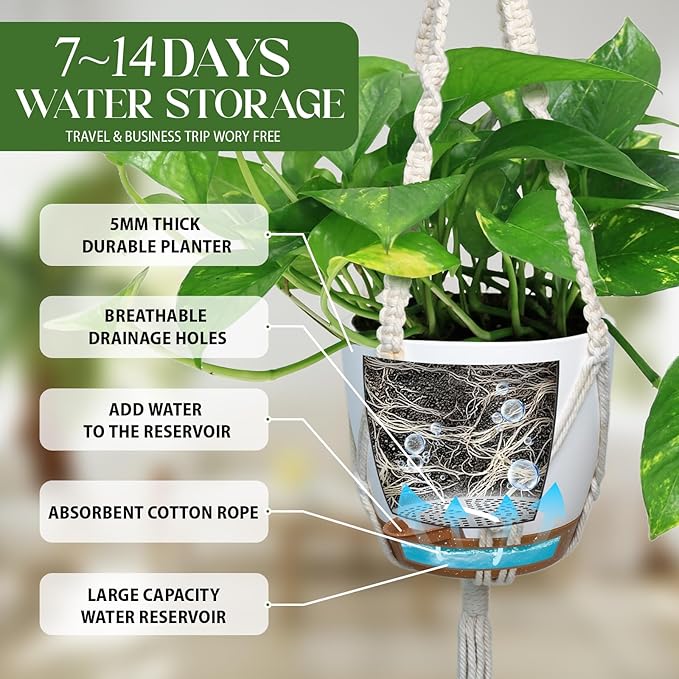 Hanging Planters with Macrame Plant Hangers for Indoor Outdoor Plants with 2 Self Watering Pots Hanging Baskets Flower Pot Holders Boho Home Decor
