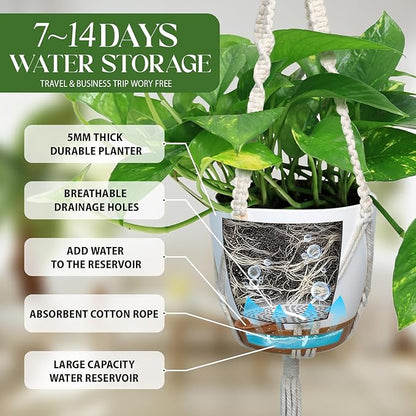 Hanging Planters with Macrame Plant Hangers for Indoor Outdoor Plants with 2 Self Watering Pots Hanging Baskets Flower Pot Holders Boho Home Decor