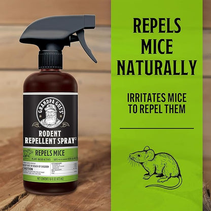 Grandpa Gus's Rodent Repellent Spray, Peppermint & Cinnamon Oil, Prevents Mouse/Rats from Nesting & Chewing on Wires, 16 fl oz (1 Bottle)