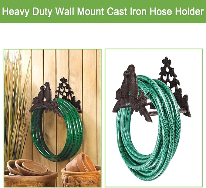OwnMy Cast Iron Garden Hose Holder Heavy Duty Wall Mount Water Hose Reels Holder, Decorative Water Hose Hanger Garden Hose Storage Organizer Rack for Outdoor Lawn Yard, 10"L x 4.7"W x 6.5"H