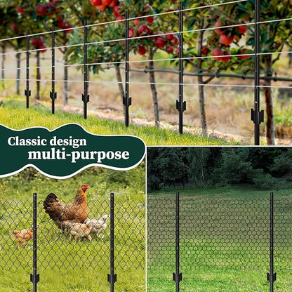 20 Pack Garden Fence Post, 3 Feet Heavy Duty Metal U-Post for Wire Fence, No Dig Garden Fence Stakes for Temporary Fencing, Electric Fence Wire, Corner Anchor, and More-Black