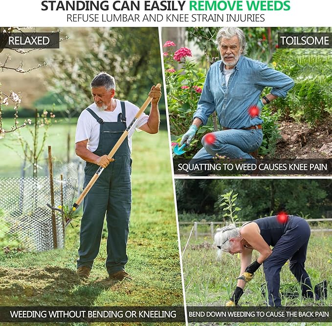 BellaJoyz Weed Puller, Stand Up Weed Puller Tool with Long Handle & 4-Claw Steel Head, 3-Sectioal Pole Design, Garden Hand Weeding Tool - Easily Remove Weeds Without Bending, Pulling,or Kneeling