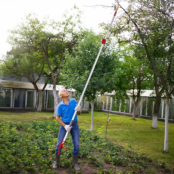 Outvita 4.4-7.2FT Extendable Tree Pruner, Lightweight Tree Trimmers, Cut and Hold Pruning Trimmer Long Reach Pole Saw, Telescoping Fruit Picker, Branches Bypass Lopper, Long Handle Pruner, Silver