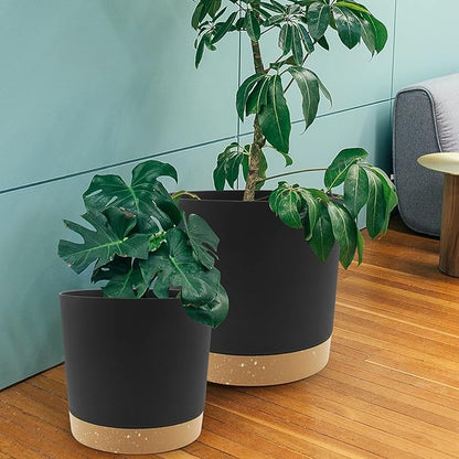 QCQHDU 12 inch Plant Pot, 2 Pack Planters for Indoor Plants with Drainage Holes & Saucer, Outdoor Flower Pots Home Garden Modern Decor