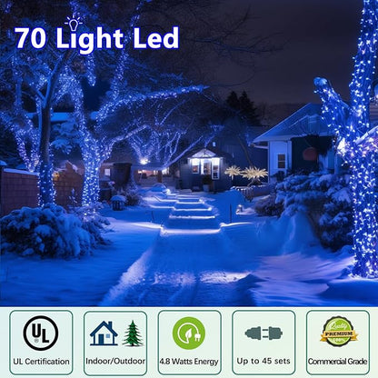 70 Count C6 Blue Christmas Lights - 35.5ft Outdoor, Waterproof, Green Wire, IP65, UL Listed