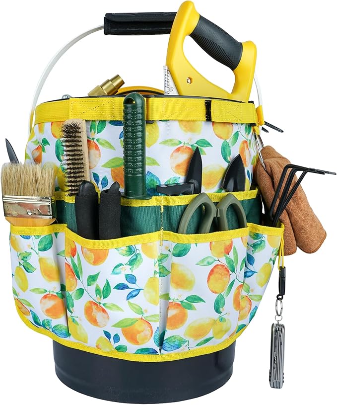 MELOTOUGH Bucket Caddy Organizer Bucket Tool Organizer for Garden Tools Fit 3.5 to 5 Gallon Bucket (Yellow Flower)