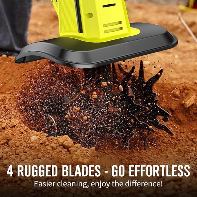 Powerful Cordless Tiller Cultivator with 720RPM Brushless Motor, 2x5.0Ah Batteries&1.5A Fast Charger, 10In Tilling Width and 7In Depth, Super Power Electric Garden Tiller Battery Powered