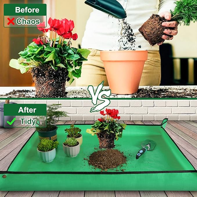Extra Large Waterproof Potting Mat for Indoor Plants Transplanting and Dirt Control, Square Repotting Mat Portable Succulent Potting Tray Gardening Gift for Plant Lovers (39.5"x39.5")