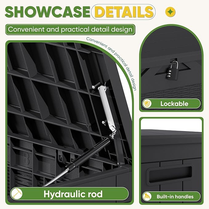 Greesum Outdoor Storage Box 100 Gallon Storage Bin with Lid for Patio Furniture, Garden Tools, Pool Supplies, Lockable, Waterproof and UV Resistant, Black