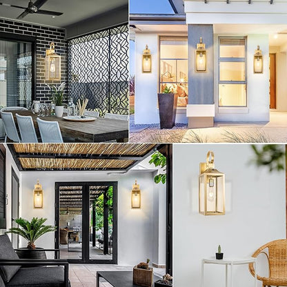 19" Large Dusk to Dawn Outdoor Wall Light, Gold Porch Light Outdoor Wall Lantern Industrial Wall Mount Light Fixture, Waterproof Modern Porch Lighting Exterior Lamp for House Garage