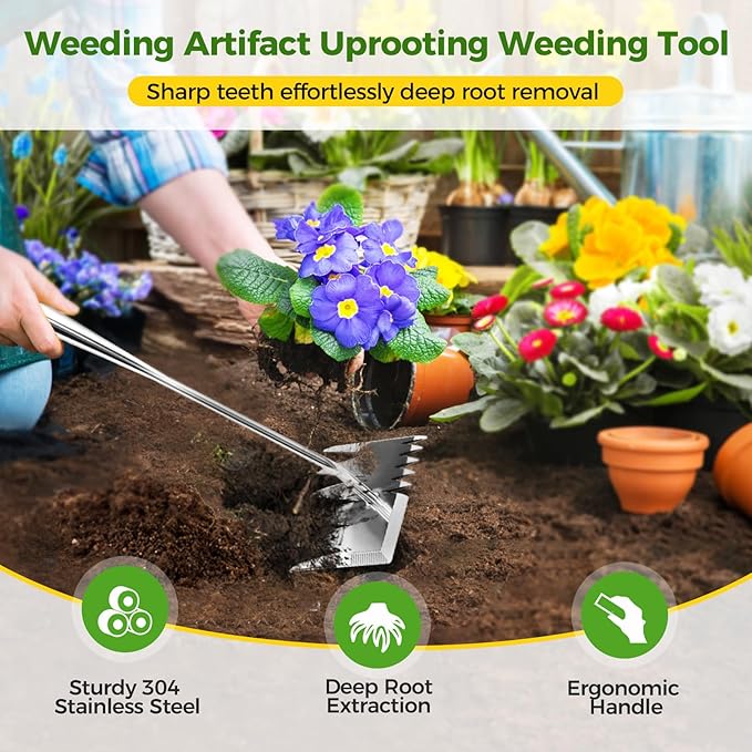 2025 Upgraded Weed Puller Tool, 6-Tooth Manganese Steel Manual Weeders, Portable Garden Weed Remover Tools for Vegetable Gardening Backyard Farm Planting & Weeding