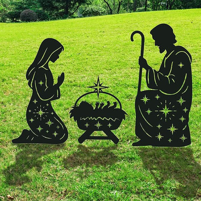 Outdoor Nativity Scene Garden Stakes Decorations, 3PCS Metal Silhouette Outdoor Nativity Set Garden Decor, for Yard Patio Lawn Garden Pathway