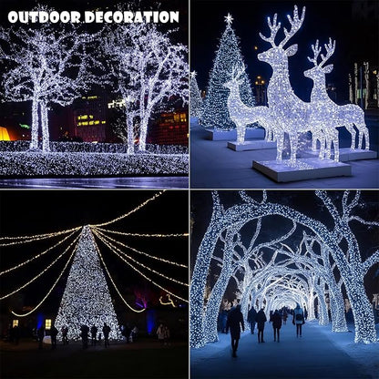 Solar String Lights for Outside,200FT 600 LEDs Solar Fairy Lights,Waterproof 8 Modes Button Outdoor String Light for Patio Garden Backyard Tree Wedding Christmas,Silver Wire,Cool White
