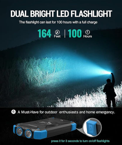 BLAVOR Solar Charger Power Bank 10,000mAh, Portable Wireless Charger, 20W Fast Charging External Battery Pack with USB C for Cell Phones, Solar Panel Charger with Dual Flashlight for Camping