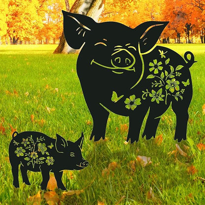 Pig Metal Garden Stakes Yard Decor, 2PCS Black Pig Silhouette Statues Garden Decorative Gifts for Yard Art, Patio, Outside, Lawn Ornaments, Outdoor Yard Art