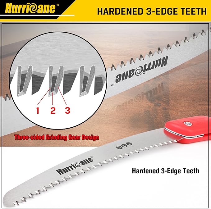 HURRICANE Folding Saw/10 Inch Pruning Implement/Wood-Cutting Gear/Camping Tree Cutter with SK5 Curved Blade/Triple-cut Razor Teeth/Outdoor Portable Cutter for Tree Trimming Gardening Hiking