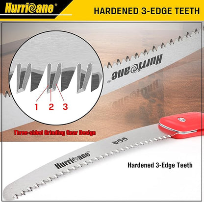 HURRICANE Folding Saw/10 Inch Pruning Implement/Wood-Cutting Gear/Camping Tree Cutter with SK5 Curved Blade/Triple-cut Razor Teeth/Outdoor Portable Cutter for Tree Trimming Gardening Hiking