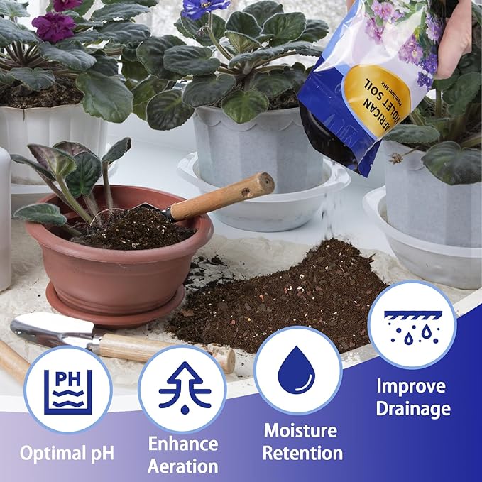 African Violet Potting Soil Mix 1qt, Pre-Mixed Acid Soil Ideal for African Violets to Ensure Optimal Nutrient Uptake and Vibrant Blooms