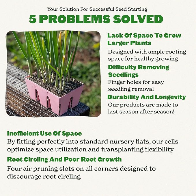 Epic Gardening Reusable Seed Starter Tray - Easy Watering Seed Starting Trays - Gardener Friendly Plant Trays for Seedlings | UV-Treated & BPA-Free -6-Cell Seed Starting Trays - 6 Trays/Pink