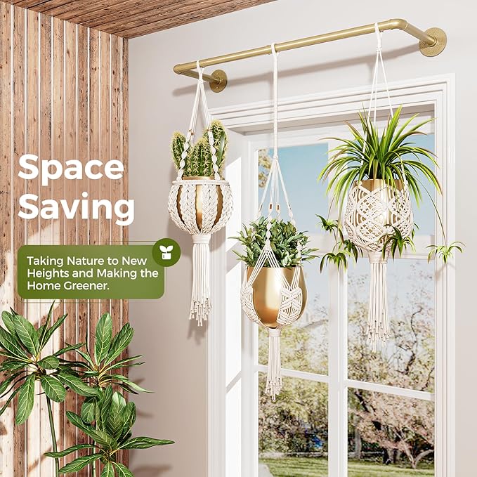 Bamworld Hanging Planters for Indoor Plants Plant Hanger Indoor Hanging Plant Rod 36.2in Window Plant Shelves Metal Rod Pot/Chains Not Included (Gold)