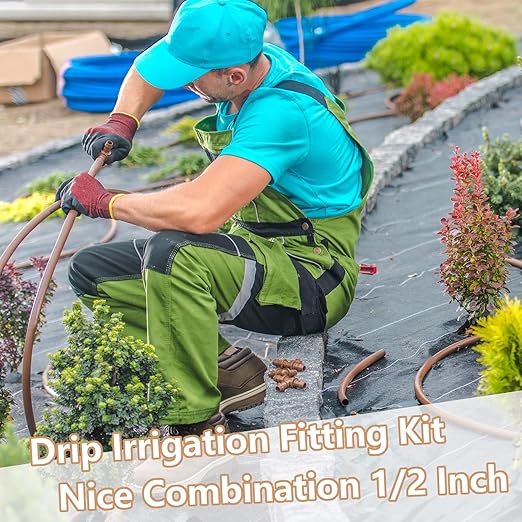 1/2 Inch Drip Tubing Irrigation Fittings Kit - 25 Pieces Set 1/2'' Drip Line Barbed Connectors- 6 Tees 6 Couplings 6 Elbows 4 Ends 3 Crosses for Garden Potted Plants Irrigation System