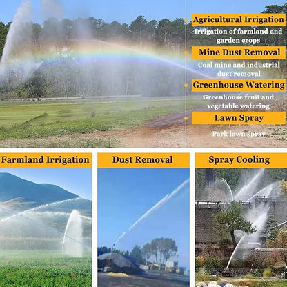 Farm Irrigation Sprinklers, 2" Impact Sprinkler with Pressure Gauge, 360° Large-Area Watering Spray, Flange Connection, for Farmland, Farm Irrigation, Industrial Dust Removal
