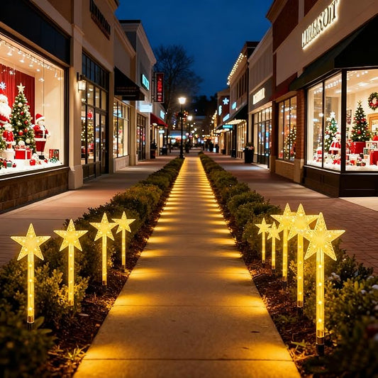 13.78FT Solar Star Pathway Lights, 8-Pack 8 Modes LED Star Stake Lights, IP64 Waterproof Christmas Decorative Lights for Yard, Garden, Walkway, Patio Holiday Party