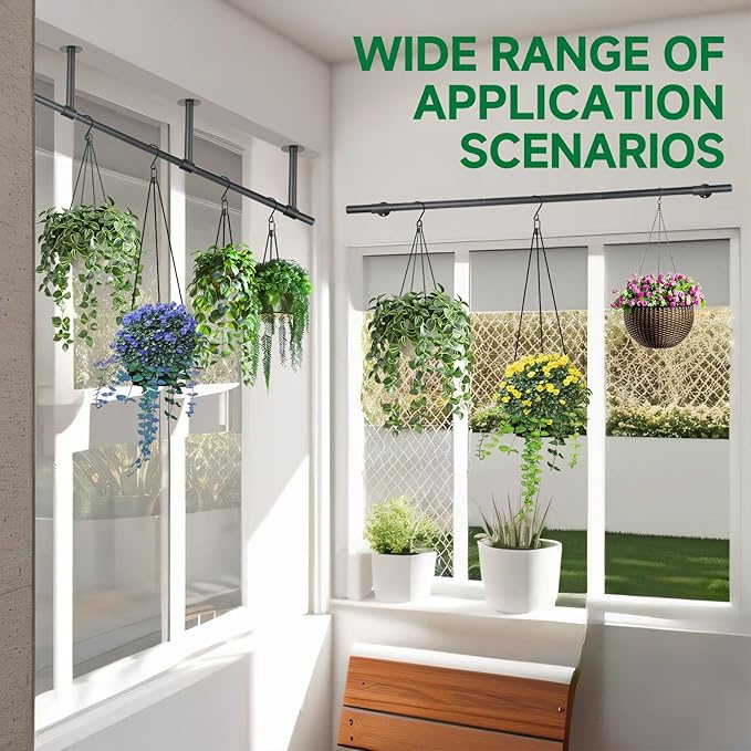 2 pcs Hanging Planters Rod, Plant Hanger Indoor for Window Ceiling, Hanging Plant Shelf for Wall Planter House Plants, Plant Shelves Metal Holder Bar 63 in (Pots, Plants, Chains not Included)