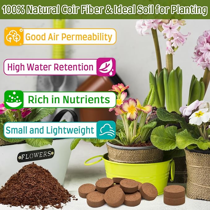 Halatool 100pcs 30mm Organic Coconut Coir Pellets Soil for Seed Starter, Compressed Coco Coir Potting Soil for Growing Vegetables, Fruits, Flowers