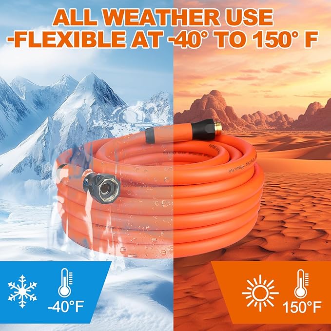 YOTOO Heavy Duty Hybrid Garden Lead in Water Hose 5/8-Inch by 10-Feet 150 PSI, Kink Resistant, All-Weather Flexible with Swivel Grip Handle and 3/4" GHT Solid Brass Fittings, Orange