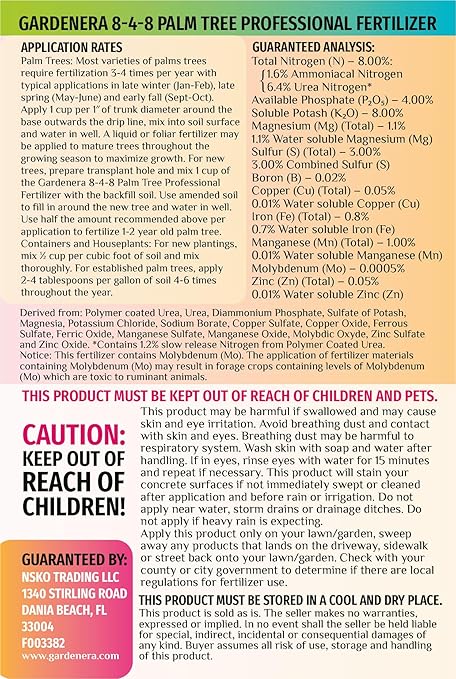 Premium 8-4-8 Professional Palm Tree Fertilizer Plant Food |Indoor Potted Plants and Outdoor Landscape Palm Trees | Quick-Release Nitrogen Fertilizer and Continuous Feeding [16 OZ]