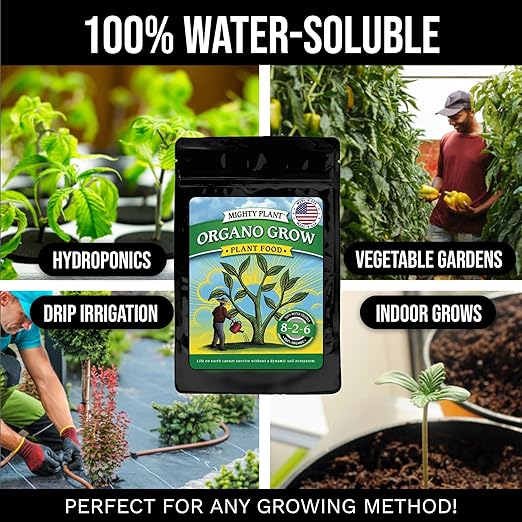 Organic Probiotic Plant Food – Fast-Acting with Microbes & Amino Acids 8-2-6 + 3% Calcium for All Garden Types Organo Grow | Boost Growth & Health (5, Ounces)