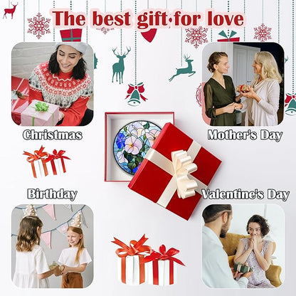 Stained Glass Window Hanging - Morning Glory Flowers Suncatcher for Door Yard Wildflowers Sun Catchers Decor Christmas Mother's Day Birthday Gifts for Women Mom Nana Friend Men 15 in