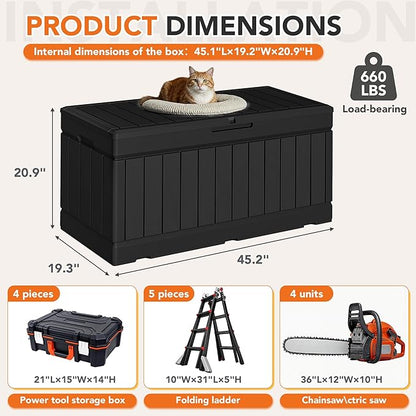 78 Gallon Deck Box Outdoor Indoor Waterproof Storage Box for Patio Furniture, Pool Accessories, Garden Tools, and Cushion Storage, Black