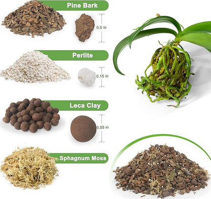 Orchid Bark Potting Mix - 18QT Fast-Draining Soil with Pine Bark, Perlite, Moss & Leca Clay, Breathable Mix for Healthy Roots,Ideal for Repotting & Indoor Orchid Plants