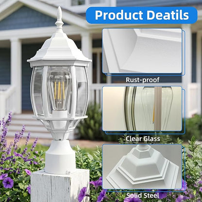 17” White Outdoor Post Light Fixture, Pole Mount Outside Light for Garden Entrance Driveway White Pillar Lantern 17 Inch Pier Mount Outdoor Lamp Post for Front Yard
