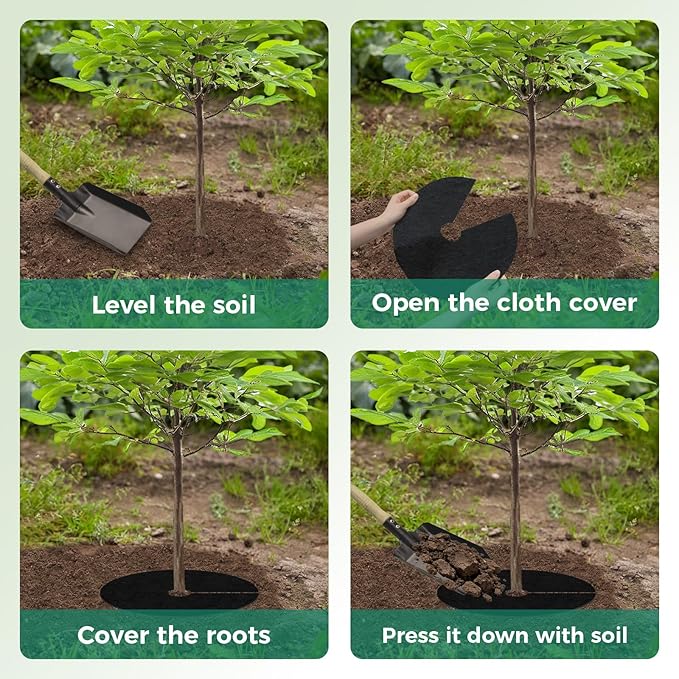 Mulch Tree Ring,28.35" 2 Pack Non-Woven Tree Mulch Ring,Reusable Tree Ring Mulch Mat,Degradable Weed Control Fabric Mat for Landscaping Weed Control Root Protection,Tree Barrier Ring