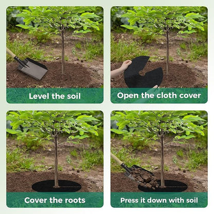 Mulch Tree Ring,28.35" 2 Pack Non-Woven Tree Mulch Ring,Reusable Tree Ring Mulch Mat,Degradable Weed Control Fabric Mat for Landscaping Weed Control Root Protection,Tree Barrier Ring