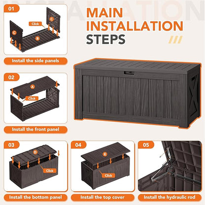 130 Gallon Deck Box Outdoor Indoor Waterproof Storage Box for Patio Furniture, Pool Accessories, Garden Tools, and Cushion Storage, Brown