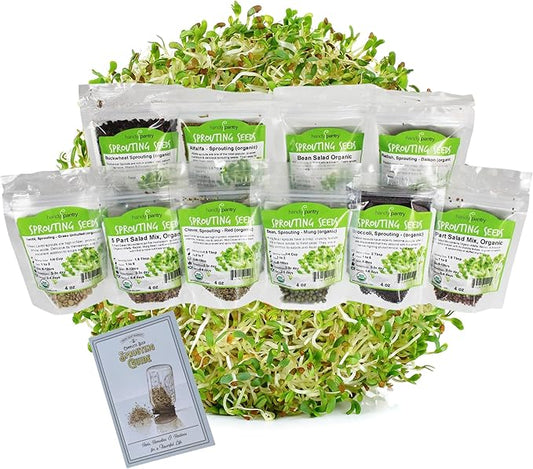 Organic Sprouting Seed Mix – 2.5 lb – 10 Varieties: Alfalfa, Mung Bean, Broccoli, Lentil, Clover, Buckwheat, Radish, Bean Salad, More