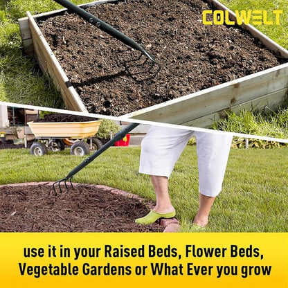 Colwelt 4 Tines Garden Cultivator Rake 59'', Hand Tiller Garden Tool with Sharp Forged Steel Head, Cultivators for Gardening with Long Handle, Garden Tiller for Digging Loosening Weeding