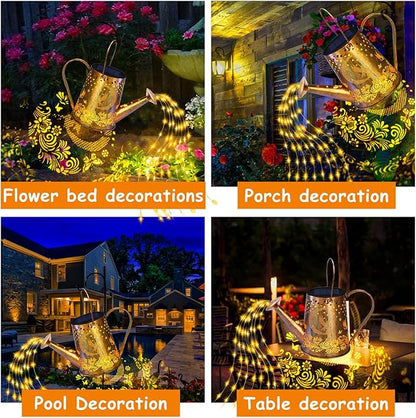 YJFWAL Solar Watering can with Lights, Unique Gifts for Christmas Mom Grandma Women Birthday, Waterproof Gardening Gifts Watering Can with Cascading Lights Outdoor Decor for Garden Patio Yard Pathway