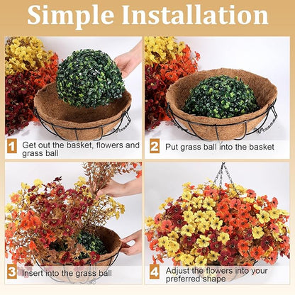 Geegoods 2 Set Artificial Hanging Basket Fall Flowers for Outdoor, Fake Faux UV Resistant Look Real Mixed Mums Plants for Autumn Porch Patio Balcony Yard Home Decor